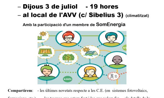 XERRADA INFORMATIVA SOBRE UNA COMUNITAT ENERGÈTICA AL BARRI. 3 JULIOL